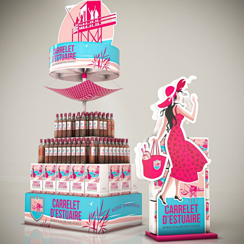 Design PLV en magasin pour la présentation du vin rosé Carrelet d'estuaire