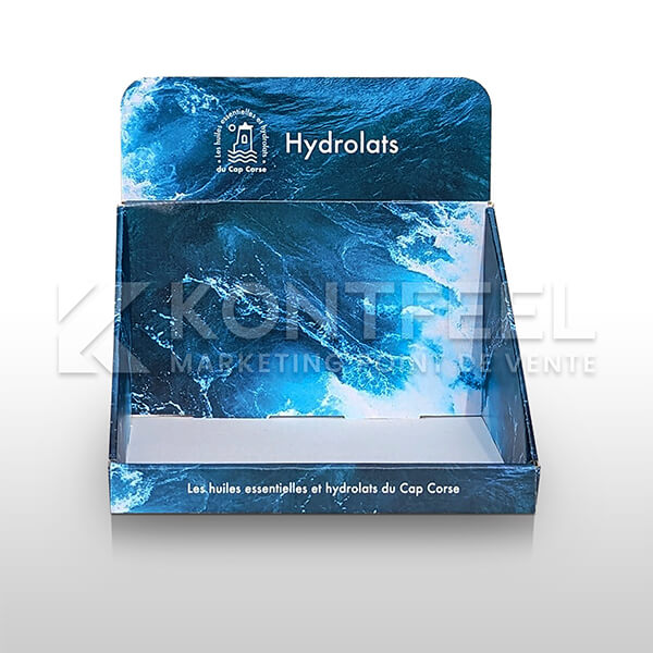 Présentoir de comptoir carton pour hydrolats